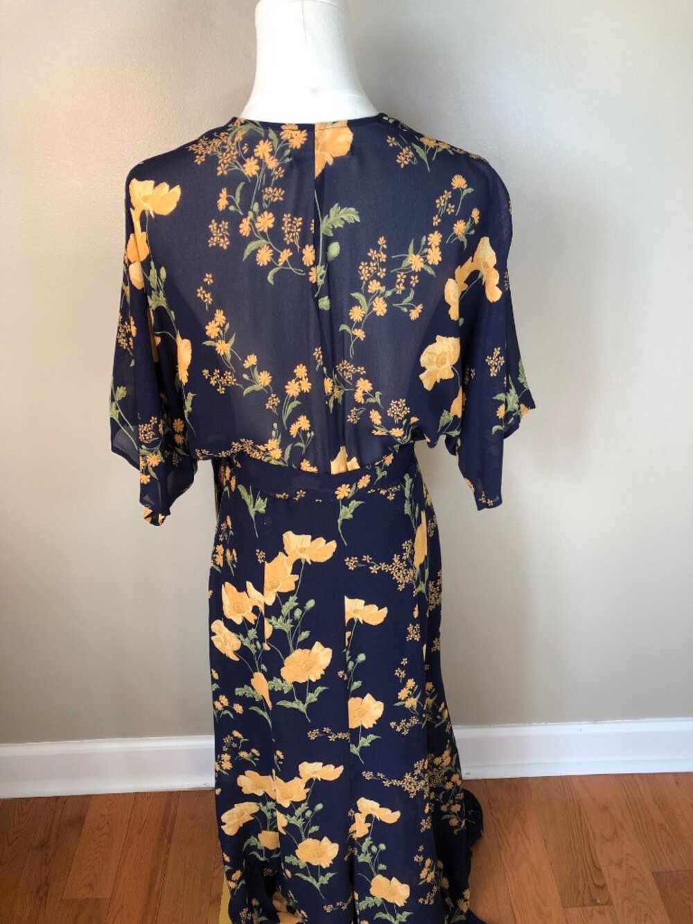 Reformation Winslow Maxi Wrap Dress Navy Yellow Floral Mademoiselle Sz M Poetic - Picture 9 of 11